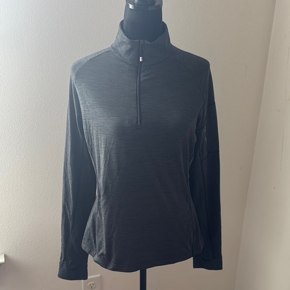 Obermeyer heather gray long sleeves 1/2 zip mock neck basic performance top Sz L - Picture 2 of 10